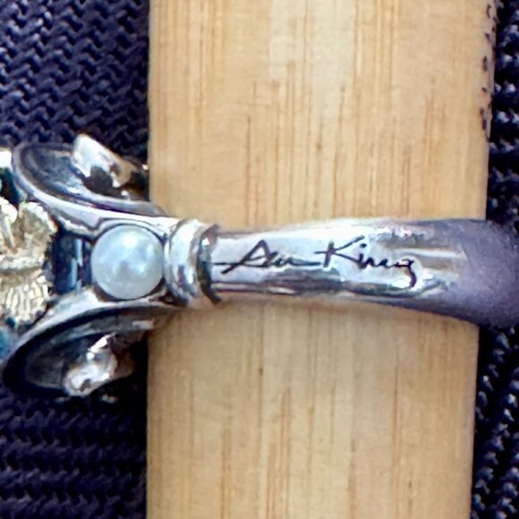 Stunning Ann King Rare Blue Topaz Sterling 18K Gold w Pearl Ring womens size 6 - Picture 5 of 9